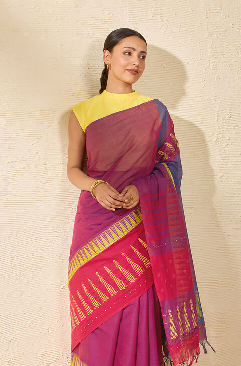 Purple Rajasthan Block Printed Pure Cotton Saree