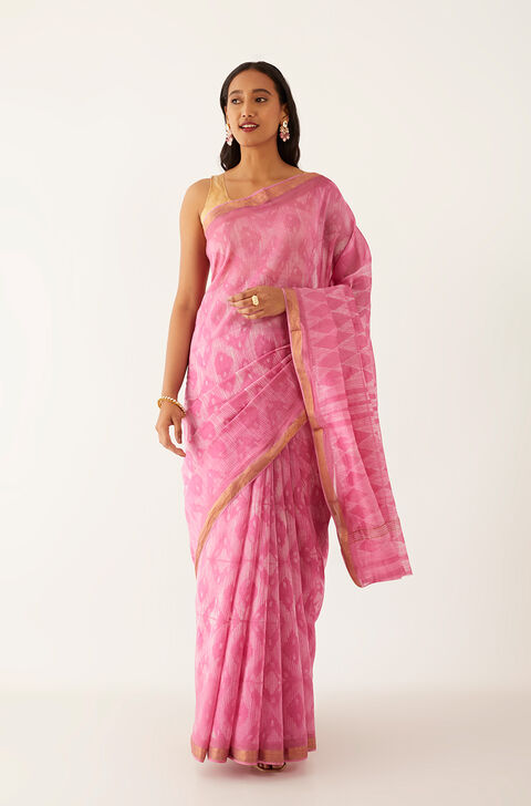 Pink Pure Silk Cotton Shibori Saree
