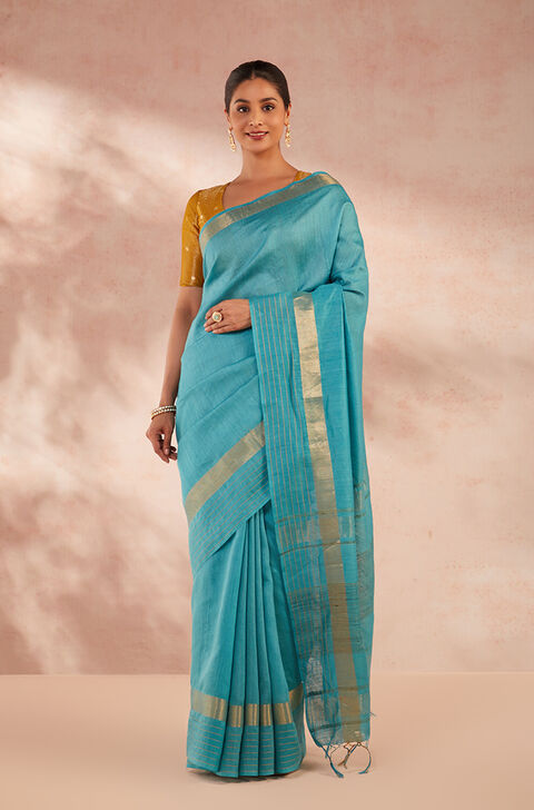Blue Bhagalpur Woven Pure Silk Saree