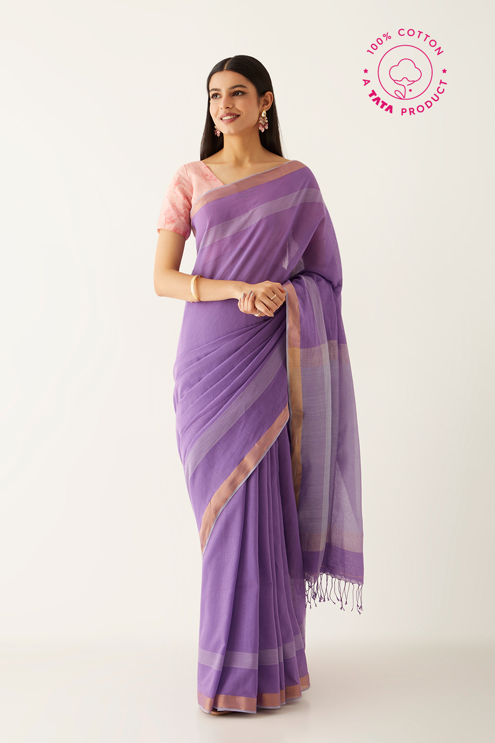Violet Pure Cotton Bengal Saree