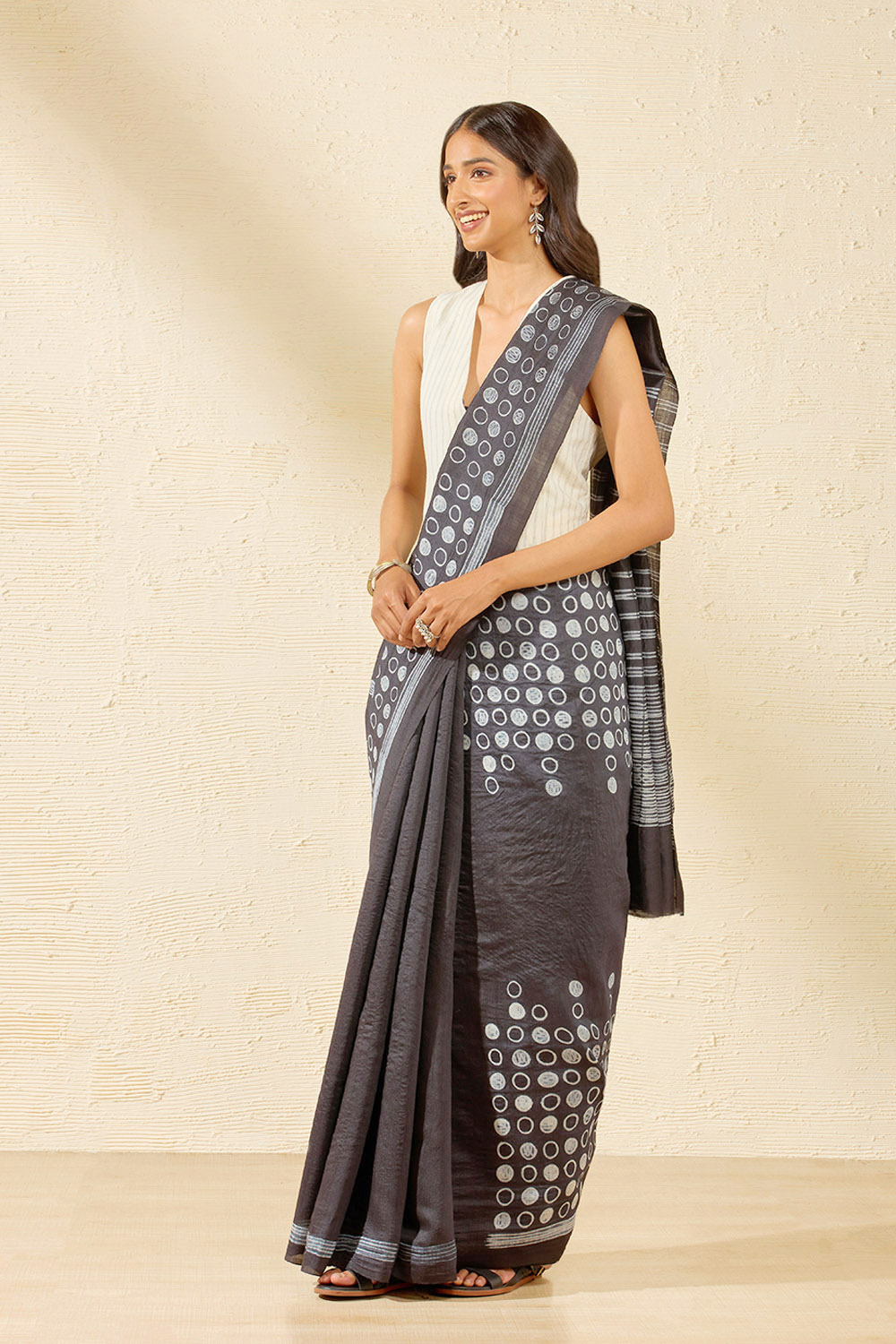 Black Rajasthan Muga Tie & Dye Shibori Saree